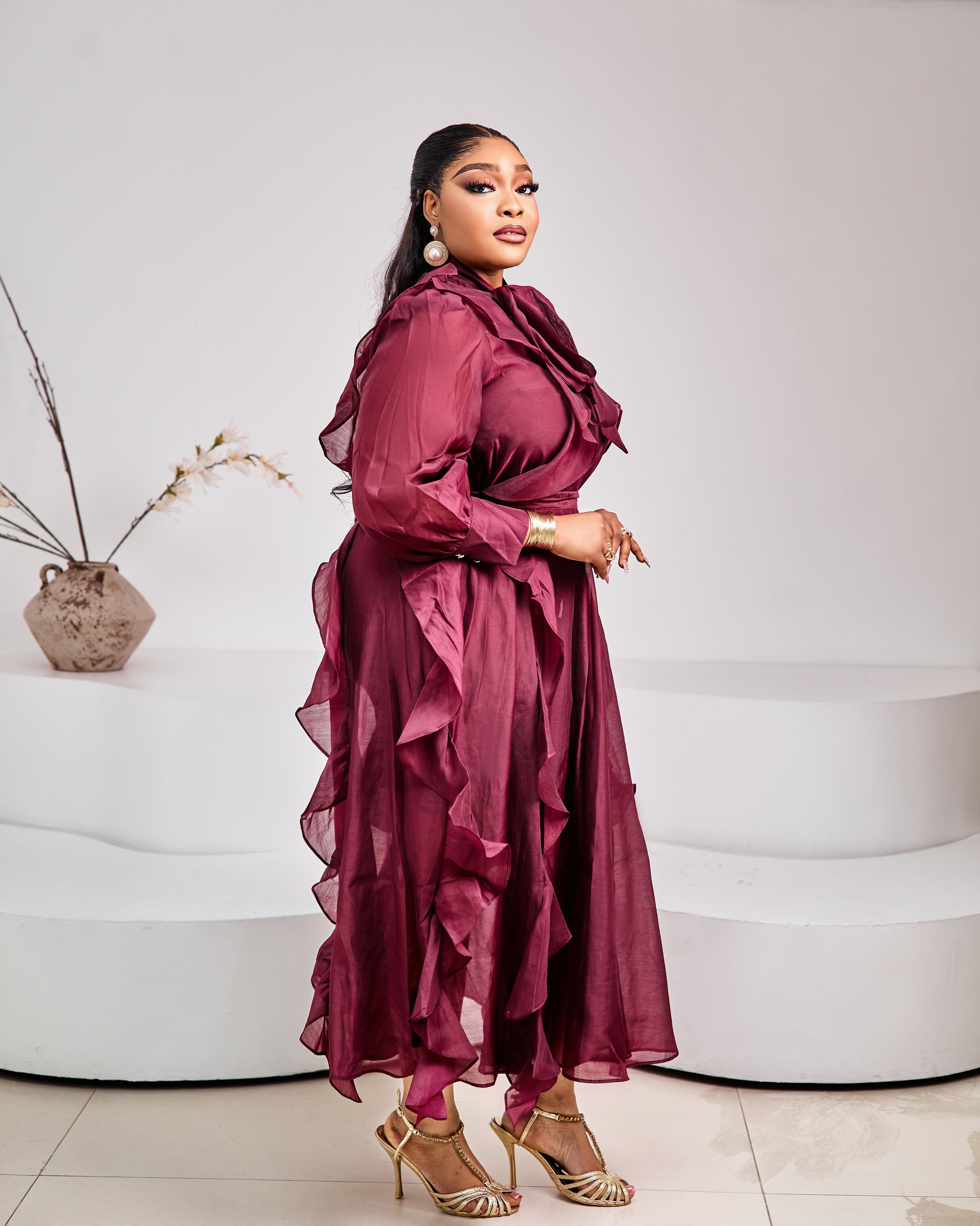 Tuscan Bordeaux Ruffle Dress