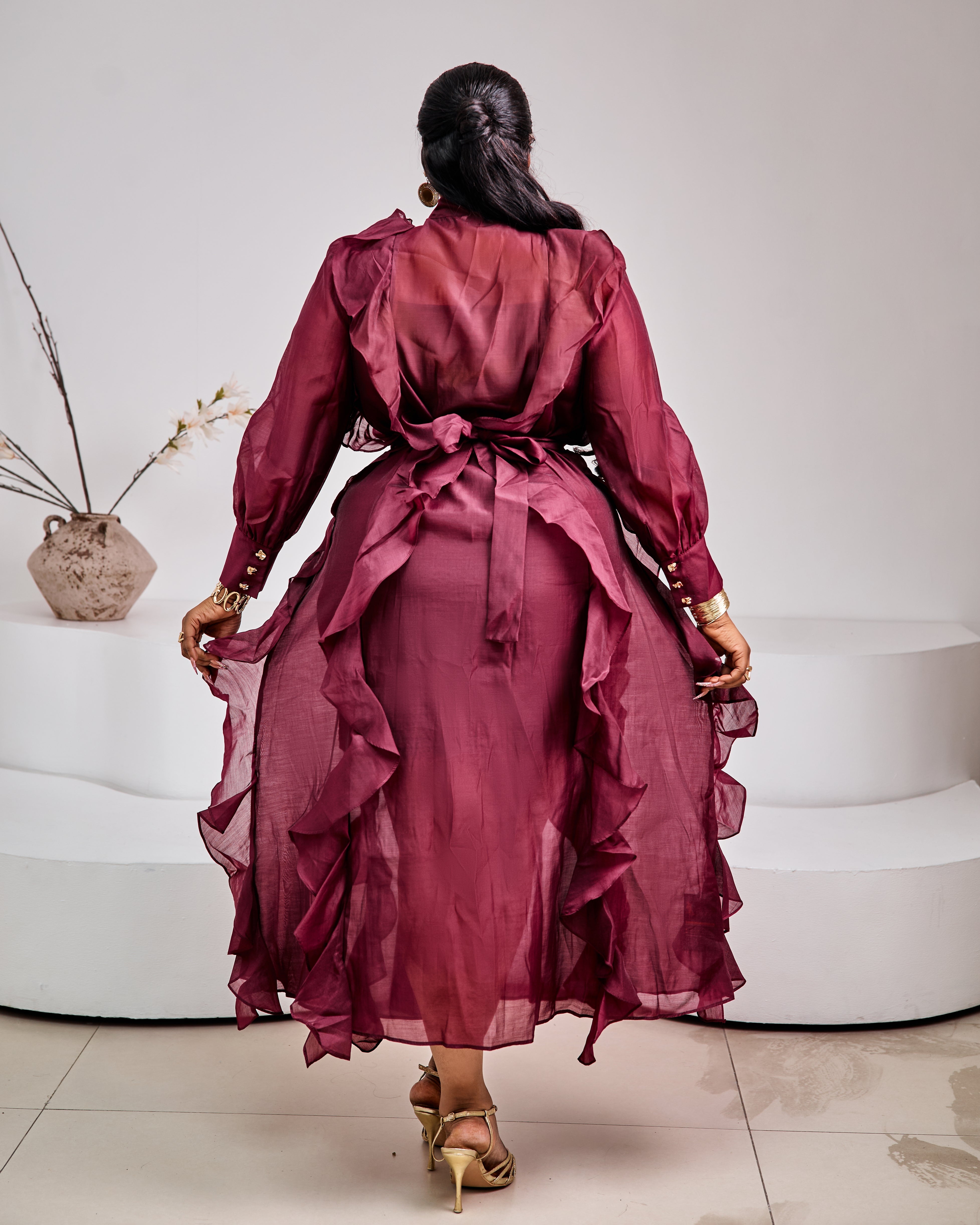 Tuscan Bordeaux Ruffle Dress