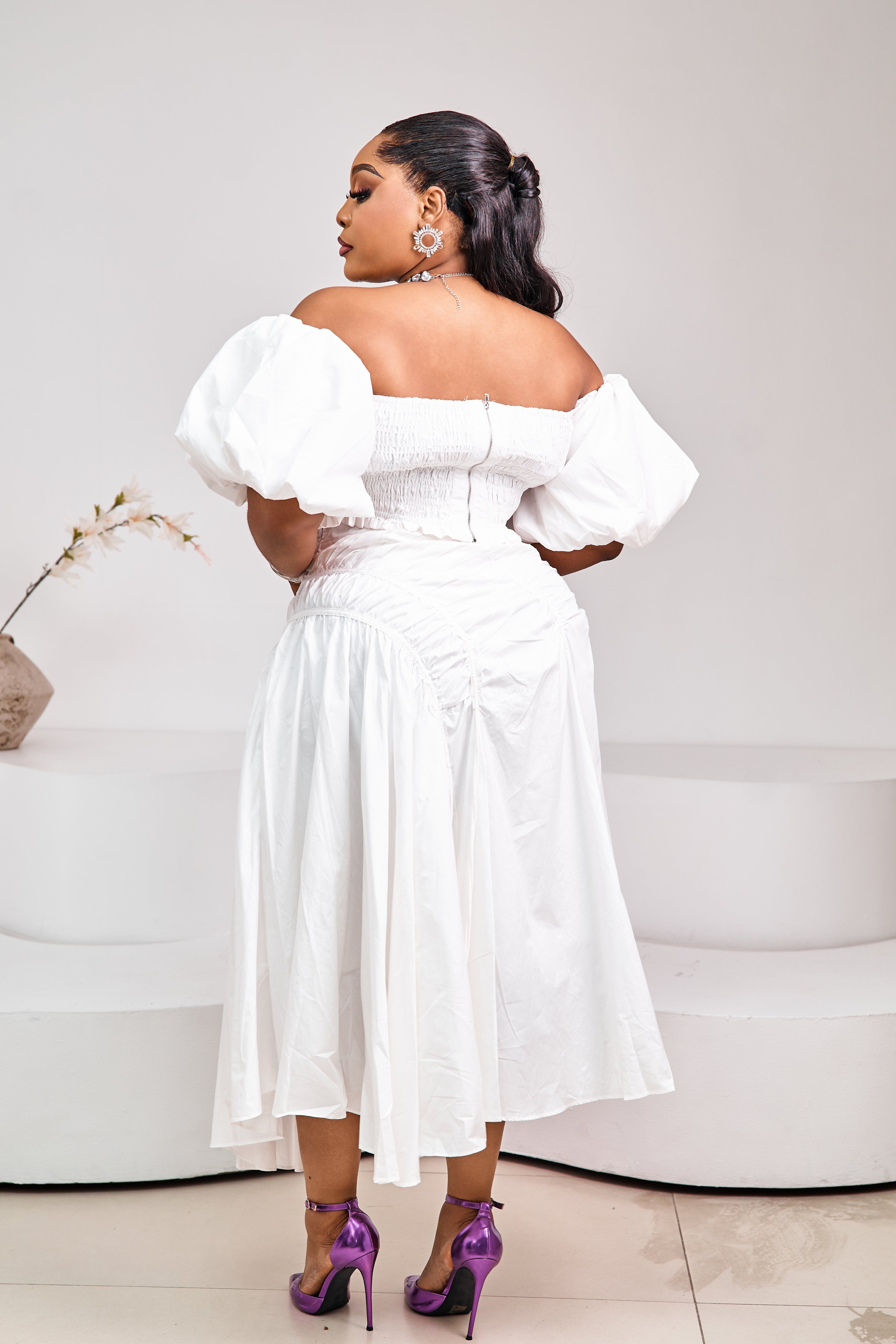 Sterra Fashion Orchid Pearl Luxe jewelry set with pearl necklace and earrings displayed on a white background.