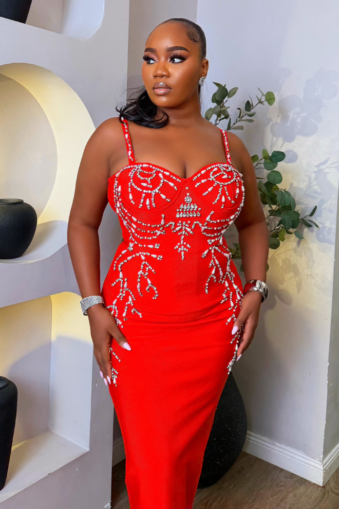 Velouré Scarlet Dress - STERA FASHION