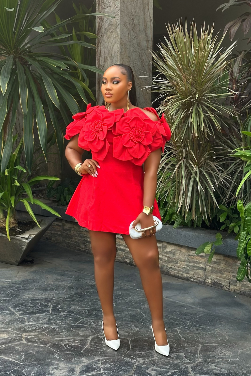 Rosette Statement Dress - STERA FASHION