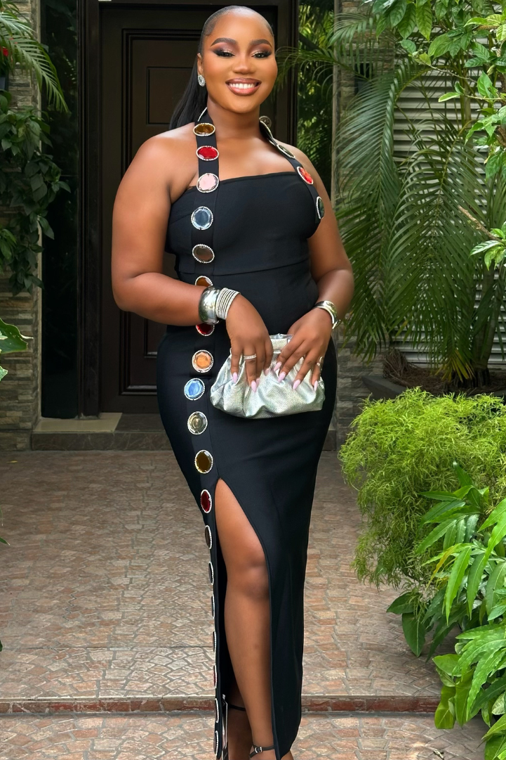 Lustre Slit Gown - STERA FASHION