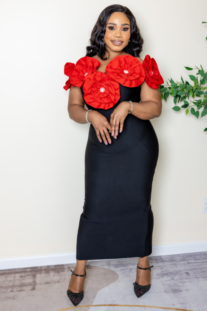 Floret Royale Dress (Red) - STERA FASHION