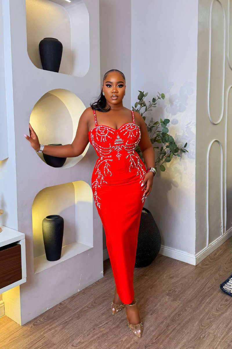 Velouré Scarlet Dress - STERA FASHION