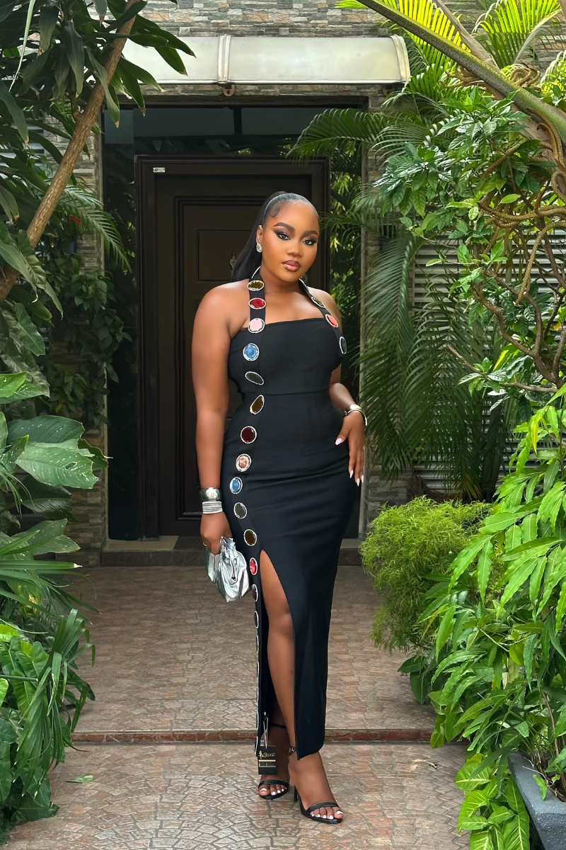 Lustre Slit Gown - STERA FASHION