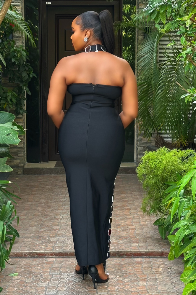 Lustre Slit Gown - STERA FASHION
