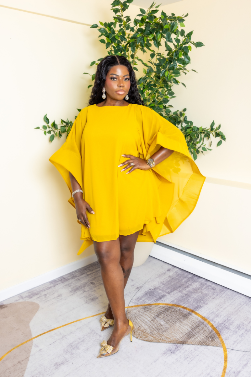 Golden Aura Cape Mini Dress