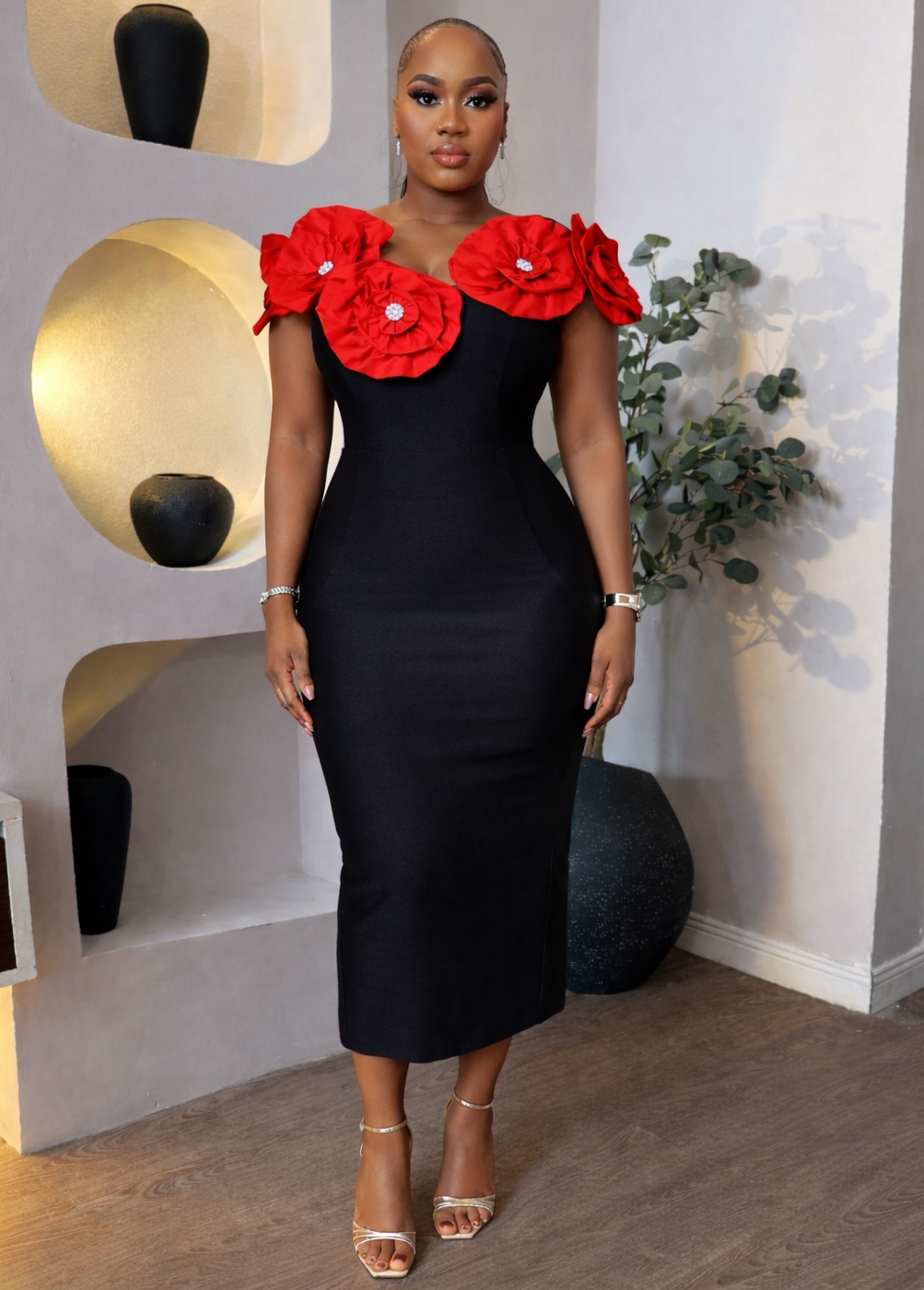 Red Floret Royale Dress by STERA FASHION BOUTIQUE, featuring elegant floral design and stylish fit for special occasions.