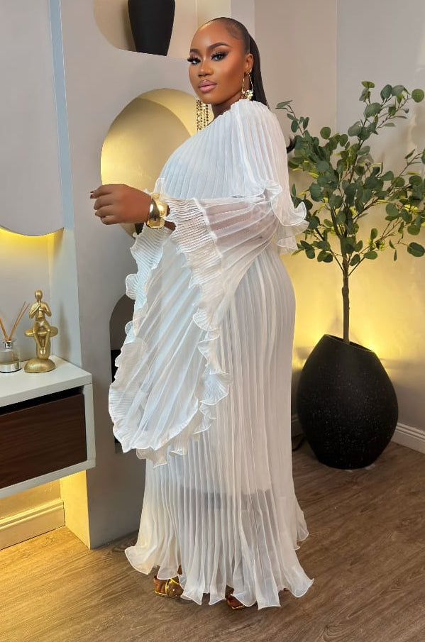 Steria Fashion Ismeria Pleated Gown in elegant fabric, featuring a flowing design and pleated details for a sophisticated look.