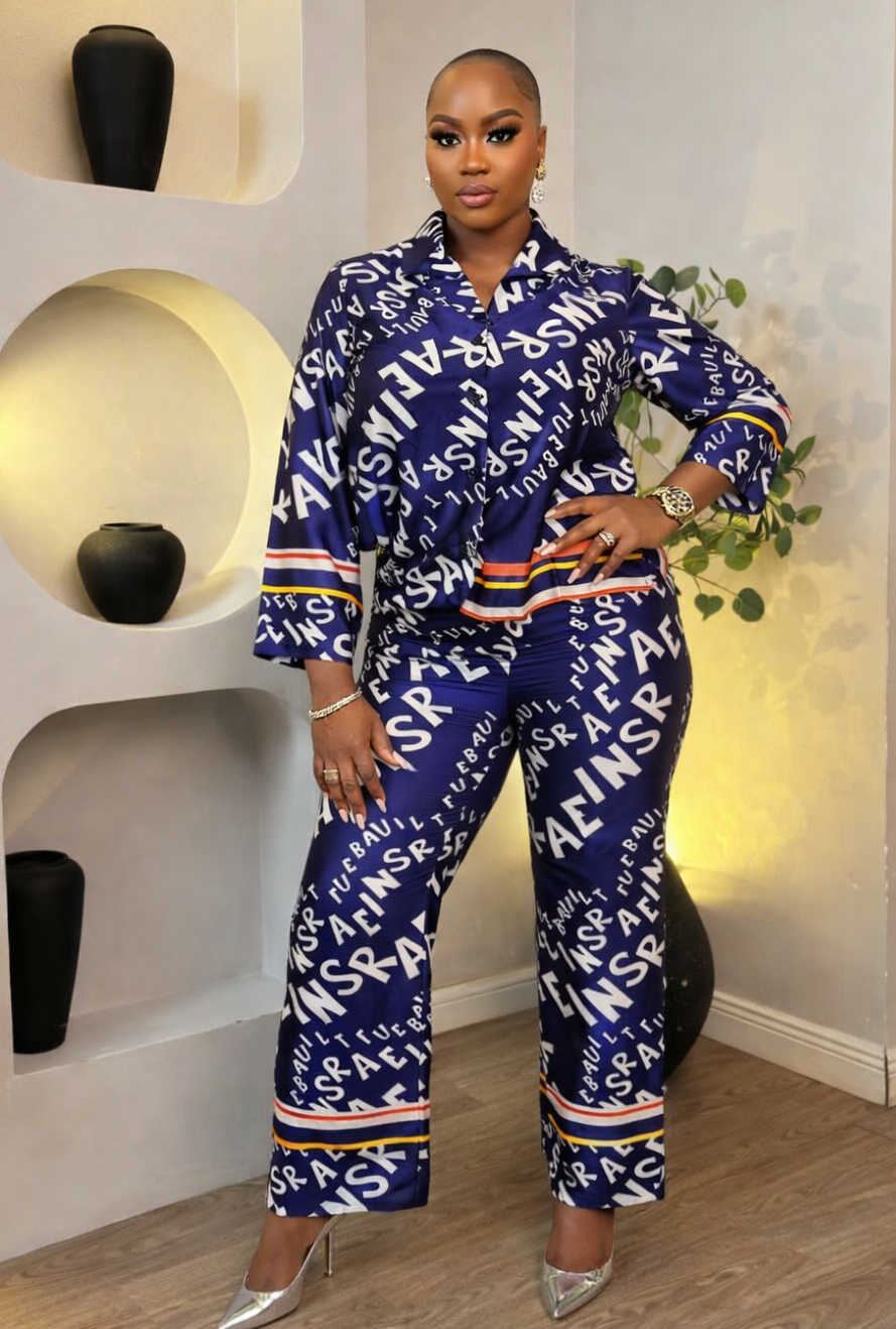 Sterra Fashion Boutique Vogue lettered lounge set featuring a comfortable matching top and pants in a casual, stylish design.