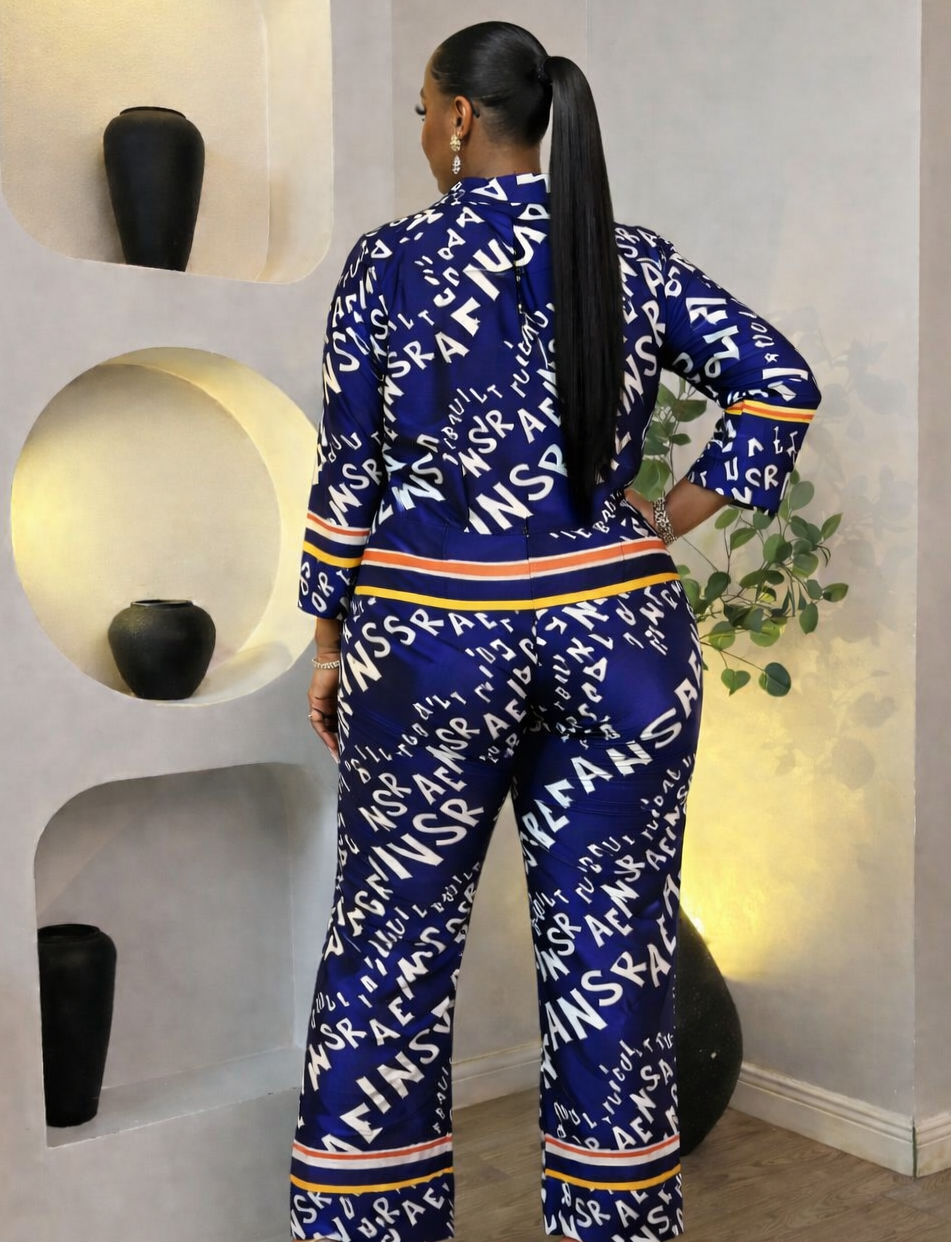 Sterra Fashion Boutique Vogue Lettered Lounge Set in soft fabric, featuring stylish lettering design for comfortable casual wear.