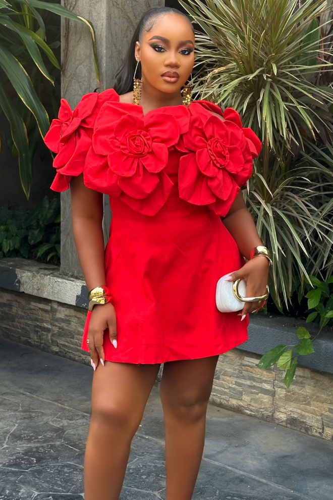 Rosette Statement Dress - STERA FASHION 