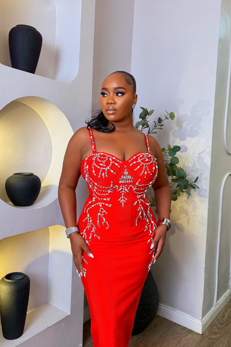 Velouré Scarlet Dress - STERA FASHION 