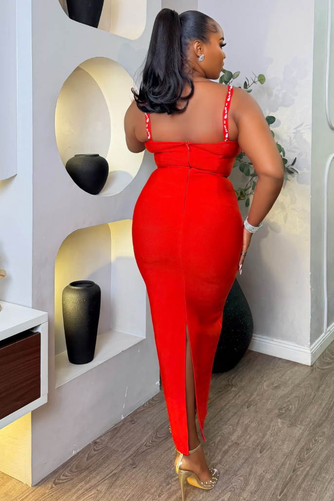 Velouré Scarlet Dress - STERA FASHION 