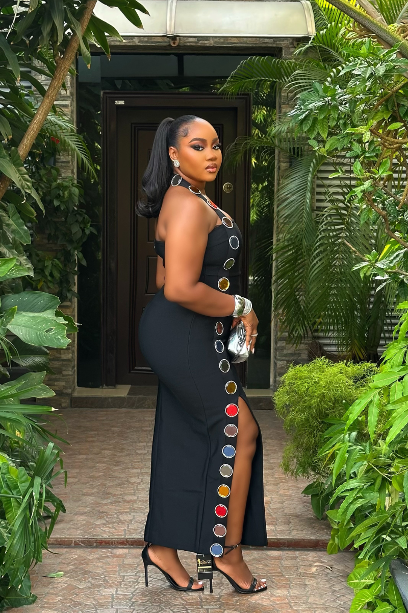 Lustre Slit Gown - STERA FASHION 