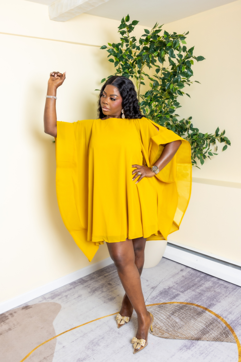 Golden Aura Cape Mini Dress