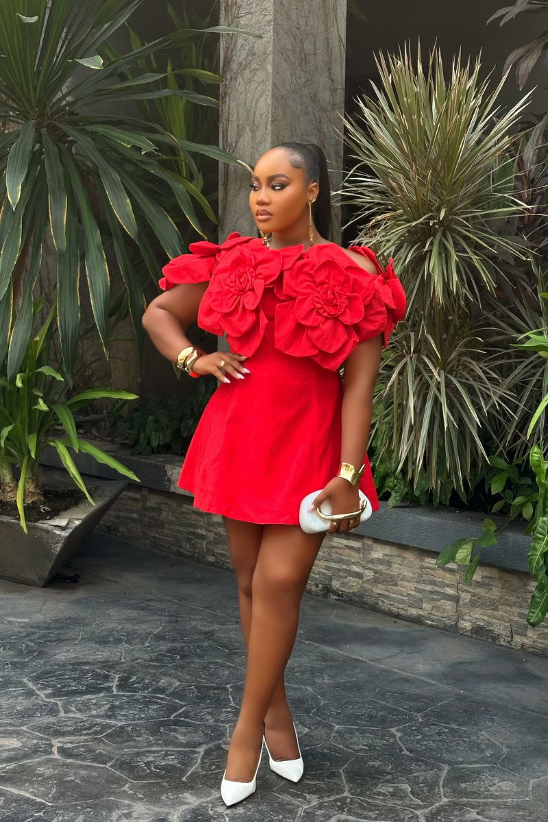 Rosette Statement Dress - STERA FASHION 