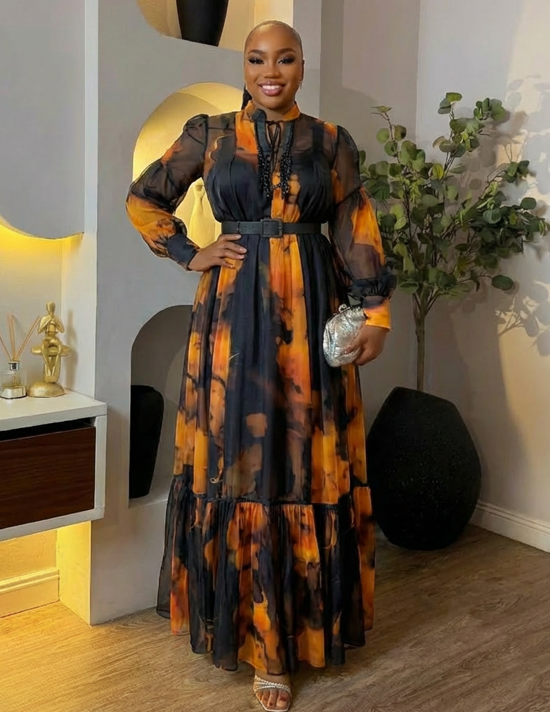 Black Molten Noir dress with under slip and belt from STERA FASHION BOUTIQUE, styled on a mannequin.